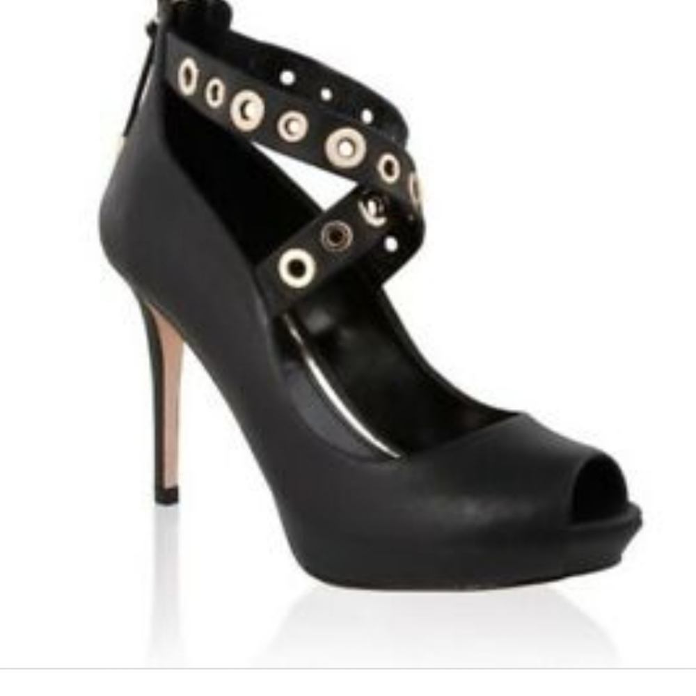WHITE HOUSE BLACK MARKET black strappy peep toe stilleto sandals size 9